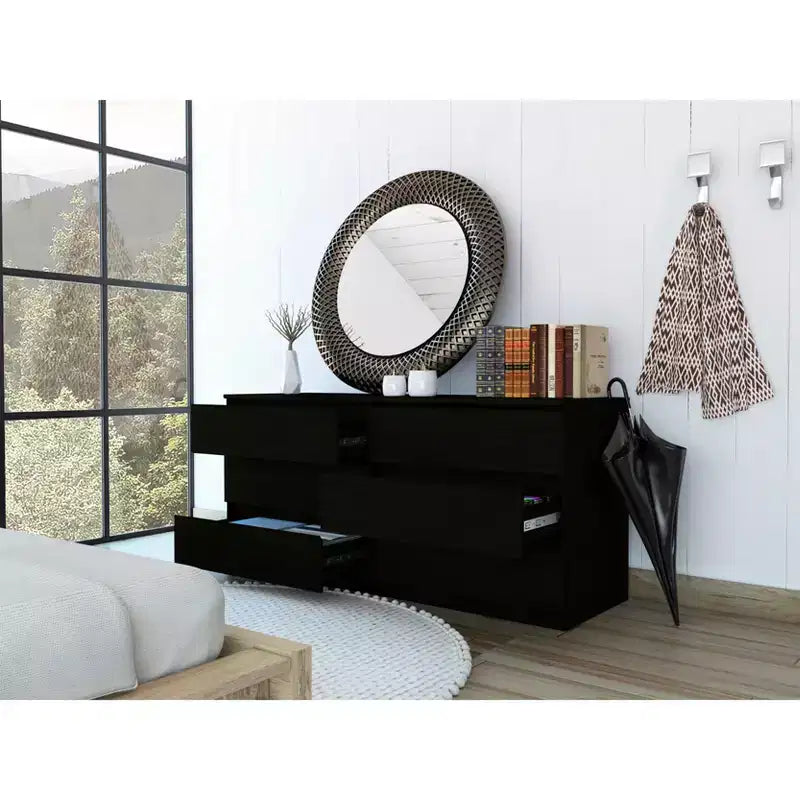 Okak Modern Elegant Bedroom Dresser Nightstand with 6 Double Drawers Ample Storage Chest Cabinet for Living Room Hallway Entryway