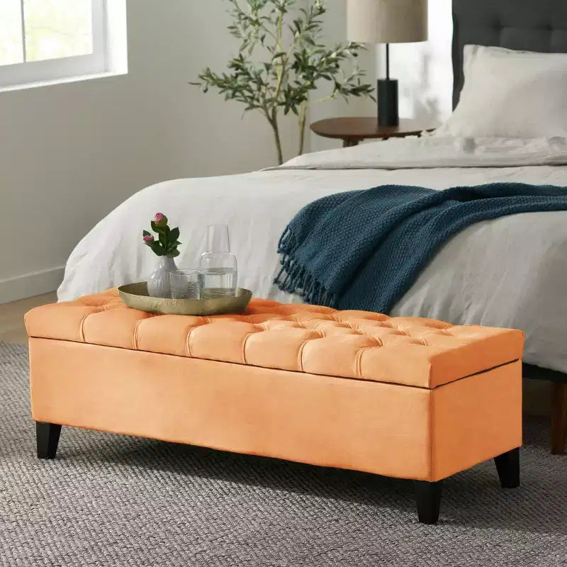 Okak Luxury Storage Ottoman Bench with Button-Tufted Upholstered Rectangular Long Storage Footrest Stool for Living Room,Entryway,Bedroom