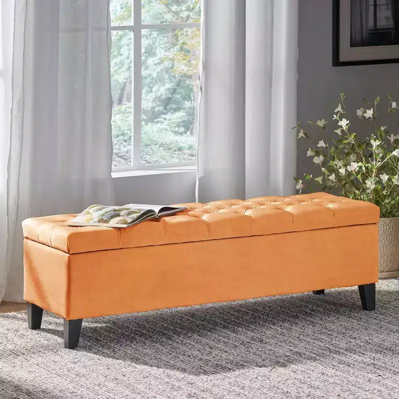 Okak Luxury Storage Ottoman Bench with Button-Tufted Upholstered Rectangular Long Storage Footrest Stool for Living Room,Entryway,Bedroom