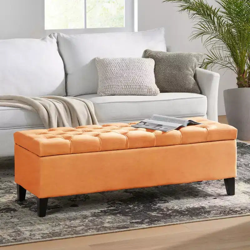Okak Luxury Storage Ottoman Bench with Button-Tufted Upholstered Rectangular Long Storage Footrest Stool for Living Room,Entryway,Bedroom