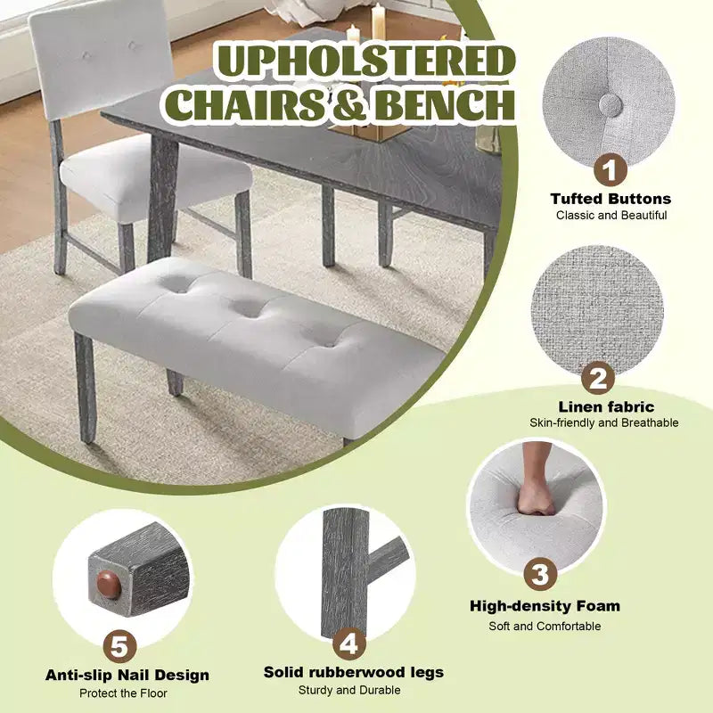Set of 4 Tufted Dining Chairs Upholstered Chairs Upholstered Bench Bed Bench with Padded Seat -Modernluxe
