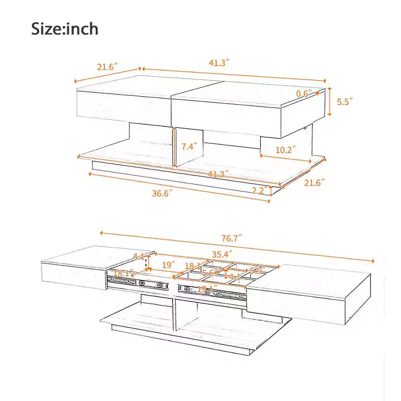Zeus & Ruta Adjustable Lift-Top Coffee Table with Hidden Storage, Expandable from 41.3 to 76.7, Multi-Functional Centerpiece for Living Room
