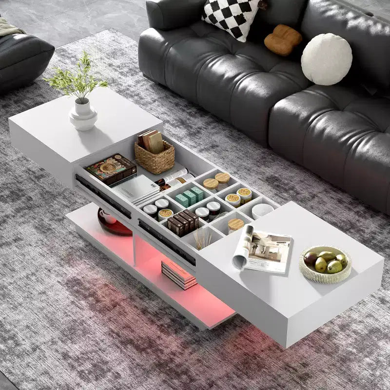 Zeus & Ruta Adjustable Lift-Top Coffee Table with Hidden Storage, Expandable from 41.3 to 76.7, Multi-Functional Centerpiece for Living Room