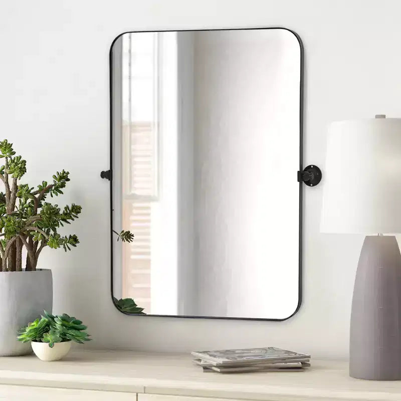 MAYEERTY 35.83x24.02x1.57in Wrought Iron Rounded Rectangle Black Swivel Metal Hanging Mirror