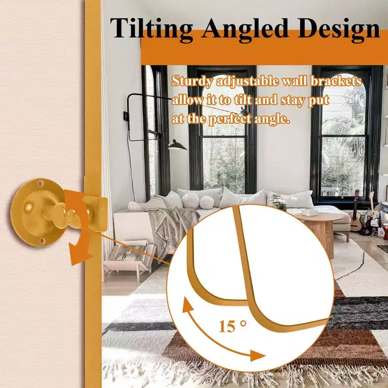 MAYEERTY 35.83x24.02x1.57in Wrought Iron Rounded Rectangle Gold Metal Hanging Mirror