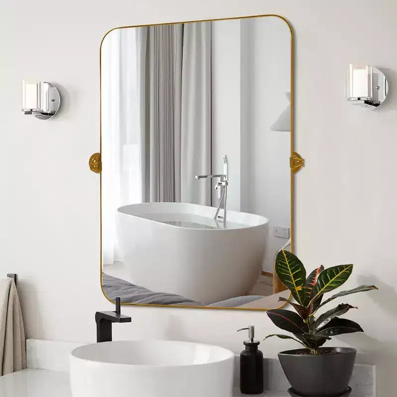MAYEERTY 91x61x4cm Miroir suspendu rectangulaire arrondi en fer forgé doré