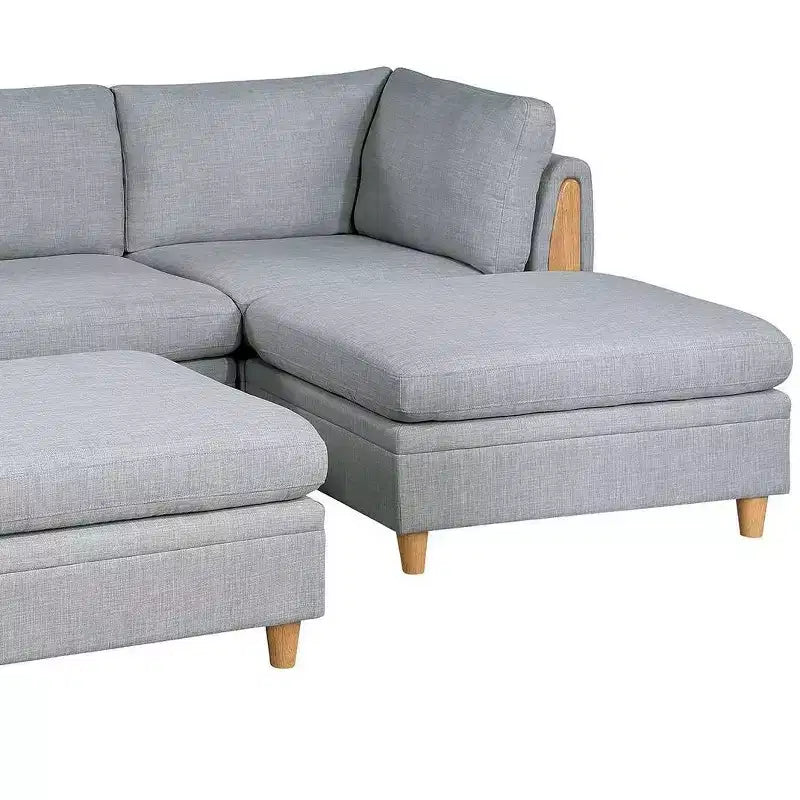 Okak Modern Convertible Sectional Sofa Couch with 2 Corner Wedges, 1 Armless Chairs, 2 Ottomans, Dorris Fabric 5pc Modular Sofa for Living Room