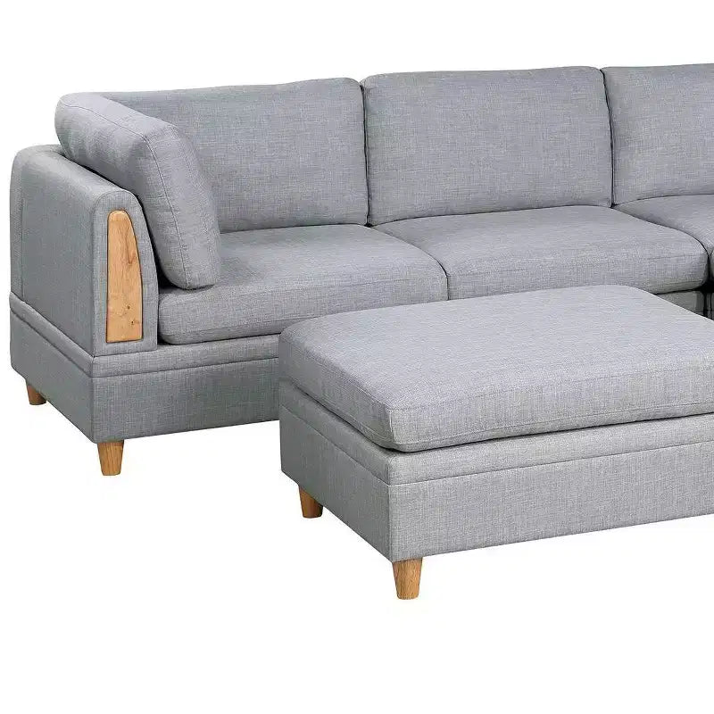 Okak Modern Convertible Sectional Sofa Couch with 2 Corner Wedges, 1 Armless Chairs, 2 Ottomans, Dorris Fabric 5pc Modular Sofa for Living Room