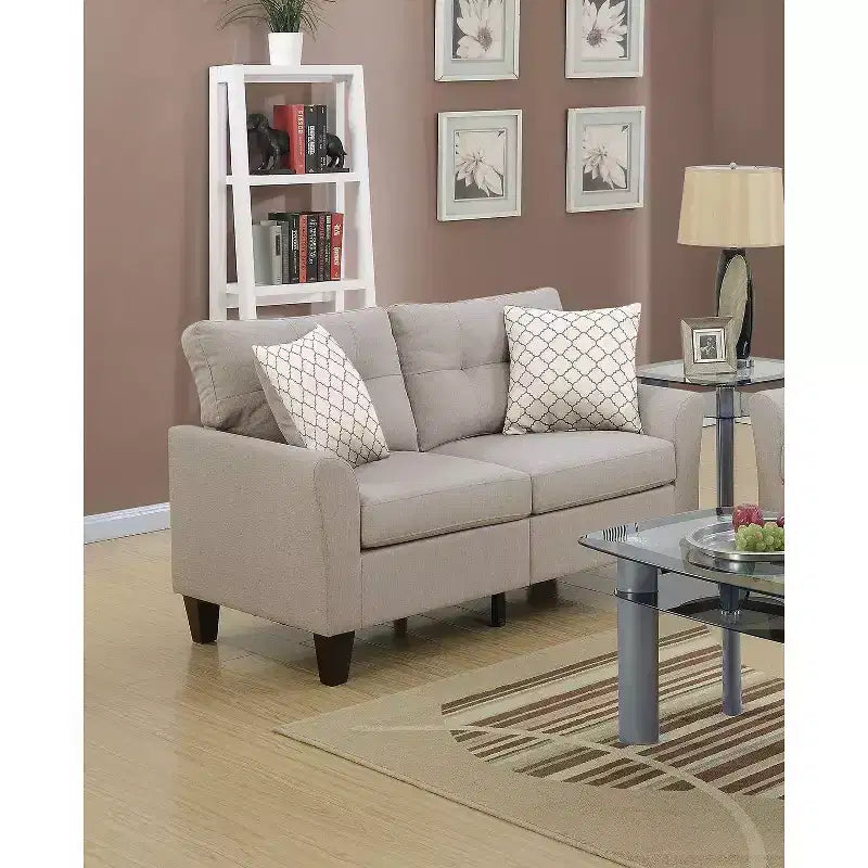 Okak Modern Sofa Set 2pc with Thick Cushion, Solid Pine Legs Loveseat Upholstered Couch for Apartments, living Room