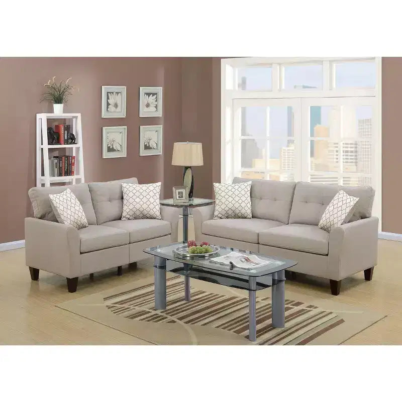 Okak Modern Sofa Set 2pc with Thick Cushion, Solid Pine Legs Loveseat Upholstered Couch for Apartments, living Room
