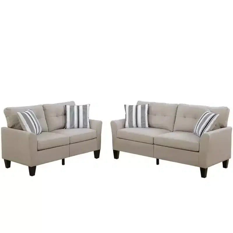 Okak Modern Sofa Set 2pc with Thick Cushion, Solid Pine Legs Loveseat Upholstered Couch for Apartments, living Room