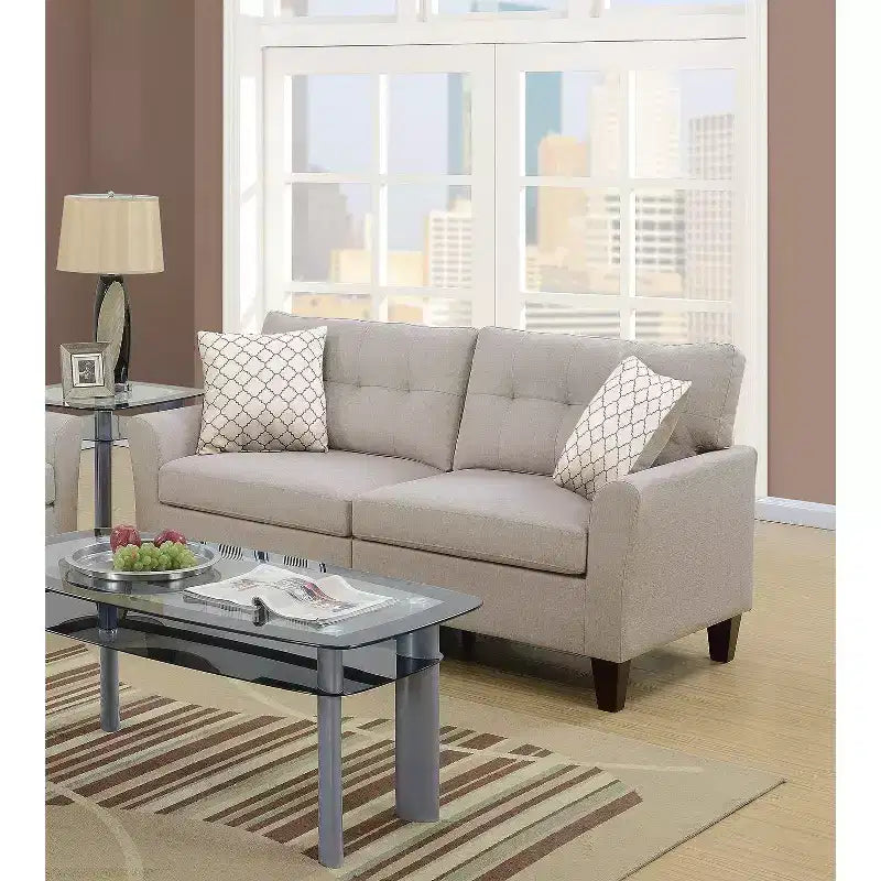 Okak Modern Sofa Set 2pc with Thick Cushion, Solid Pine Legs Loveseat Upholstered Couch for Apartments, living Room