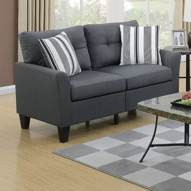 Okak Modern Sofa Set 2pc with Thick Cushion, Solid Pine Legs Loveseat Upholstered Couch for Apartments, living Room