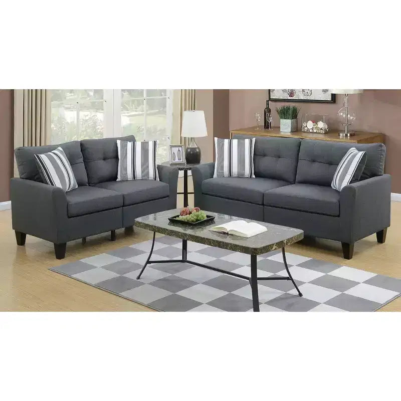 Okak Modern Sofa Set 2pc with Thick Cushion, Solid Pine Legs Loveseat Upholstered Couch for Apartments, living Room
