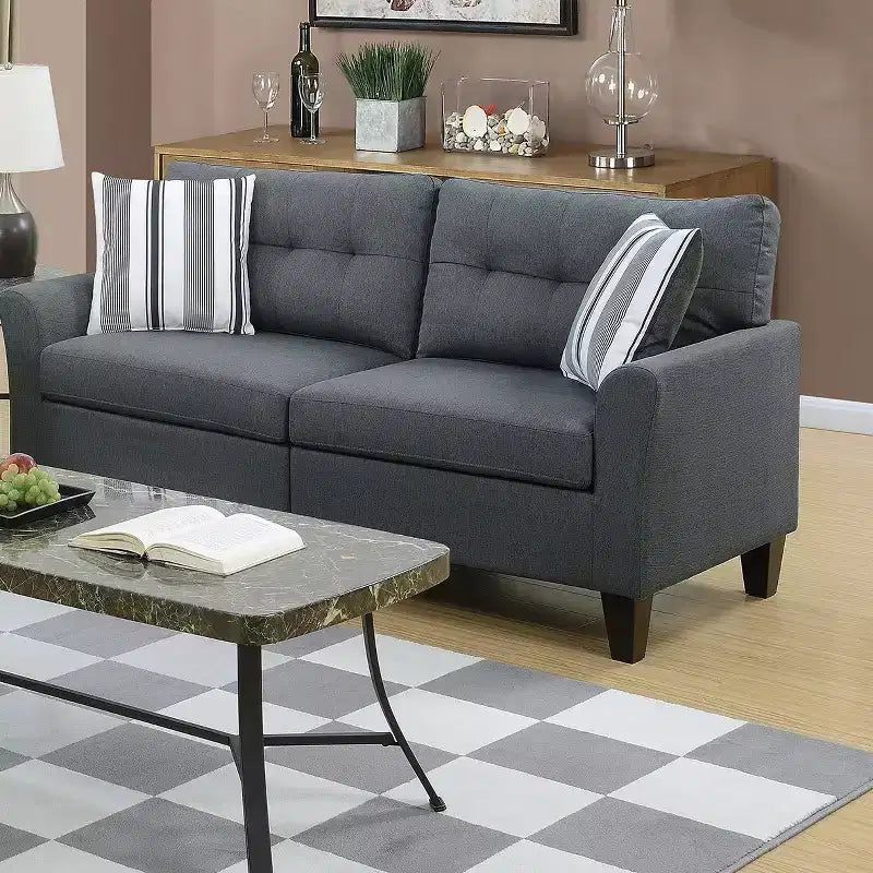 Okak Modern Sofa Set 2pc with Thick Cushion, Solid Pine Legs Loveseat Upholstered Couch for Apartments, living Room