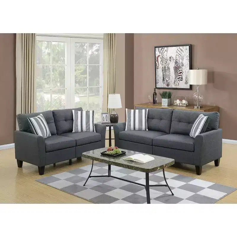 Okak Modern Sofa Set 2pc with Thick Cushion, Solid Pine Legs Loveseat Upholstered Couch for Apartments, living Room