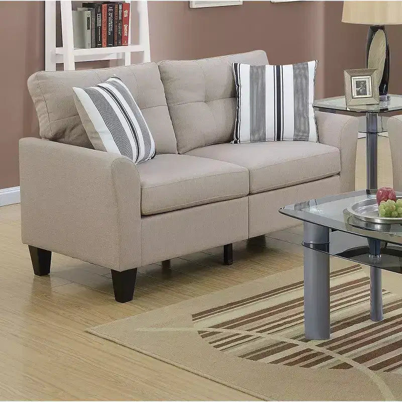 Okak Modern Sofa Set 2pc with Thick Cushion, Solid Pine Legs Loveseat Upholstered Couch for Apartments, living Room