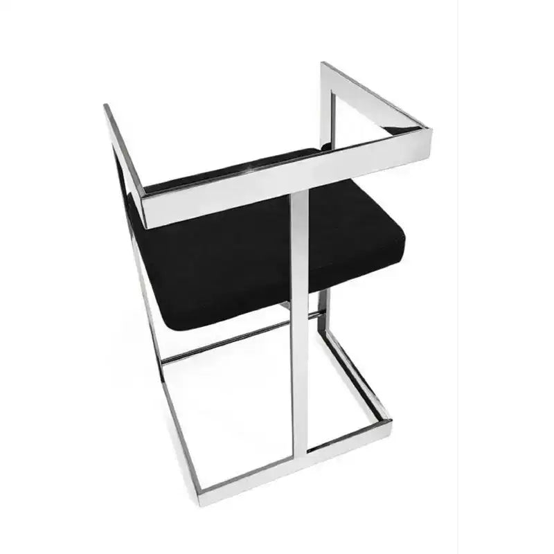 HomeRoots 26 Black and Silver Velvet and Stainless Steel Low Back Counter Height Bar Chair