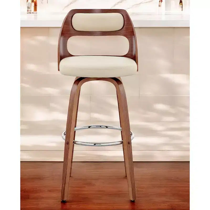 HomeRoots 30 Cream and Brown Faux Leather Swivel Bar Chair
