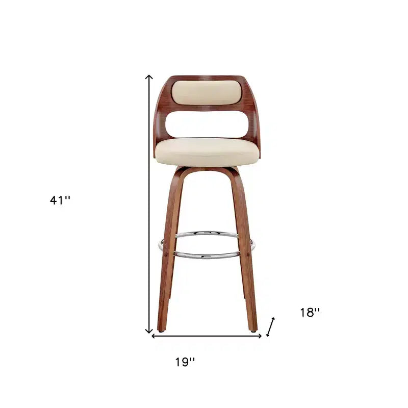 HomeRoots 30 Cream and Brown Faux Leather Swivel Bar Chair