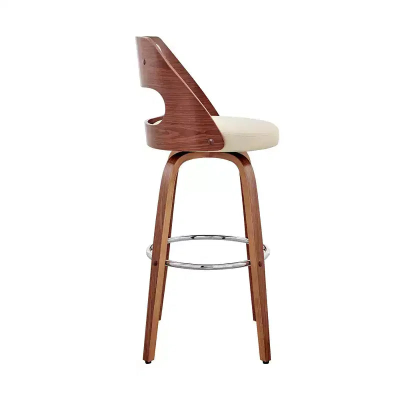 HomeRoots 30 Cream and Brown Faux Leather Swivel Bar Chair