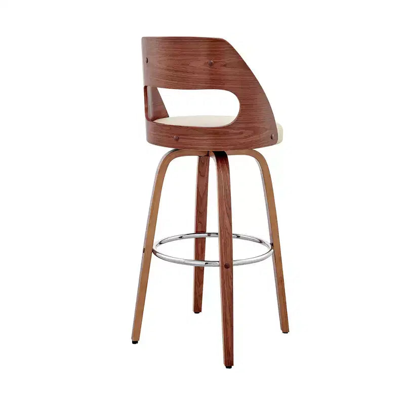 HomeRoots 30 Cream and Brown Faux Leather Swivel Bar Chair