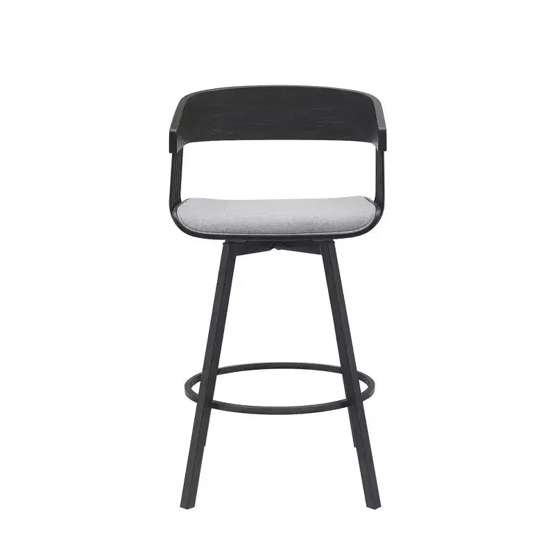 HomeRoots 27 Light Gray and Black Fabric with Metal Swivel Counter Height Bar Chair