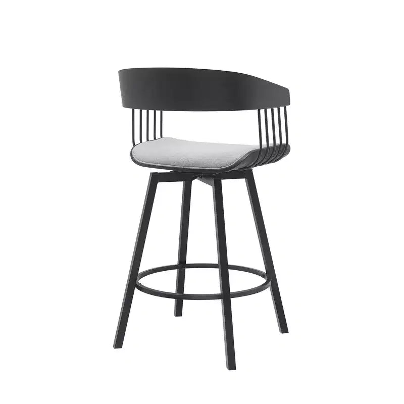 HomeRoots 27 Light Gray and Black Fabric with Metal Swivel Counter Height Bar Chair
