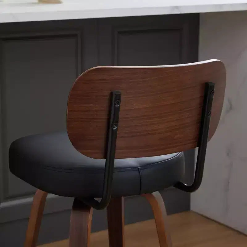 Vatros Swivel Bar Stools Set of 2, 26 Upholstered Faux Leather Counter Height Barstools with Walnut Back & Bentwood Legs