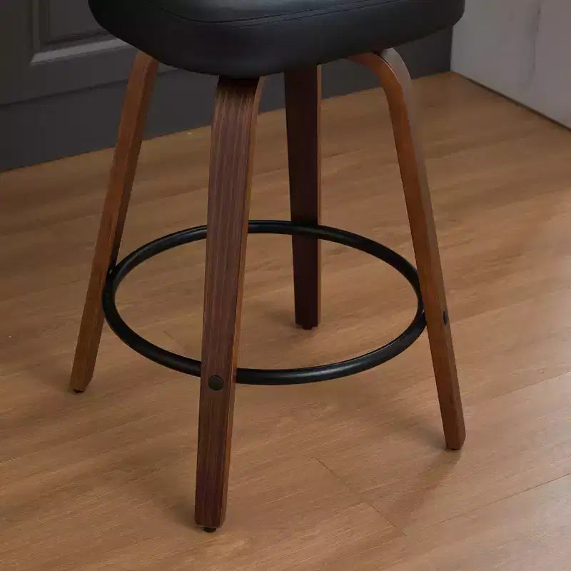 Vatros Swivel Bar Stools Set of 2, 26 Upholstered Faux Leather Counter Height Barstools with Walnut Back & Bentwood Legs