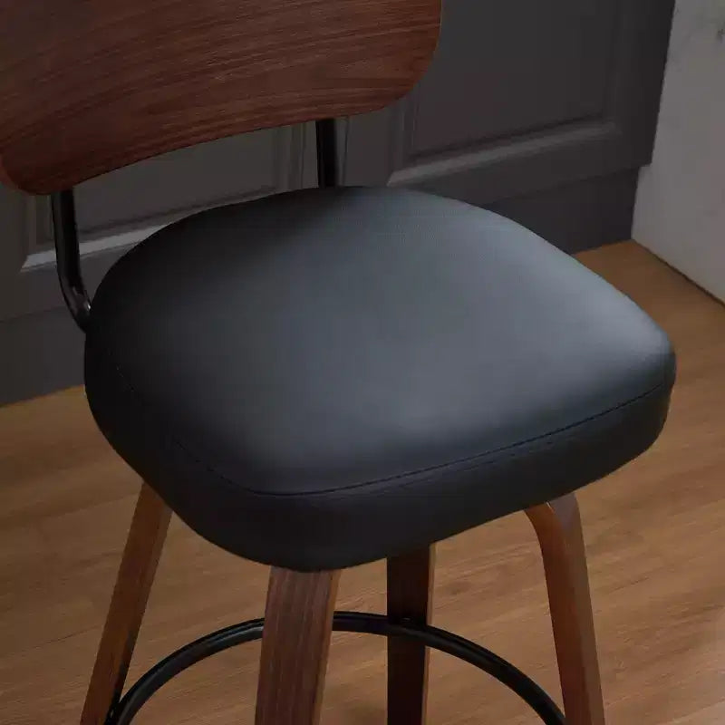 Vatros Swivel Bar Stools Set of 2, 26 Upholstered Faux Leather Counter Height Barstools with Walnut Back & Bentwood Legs