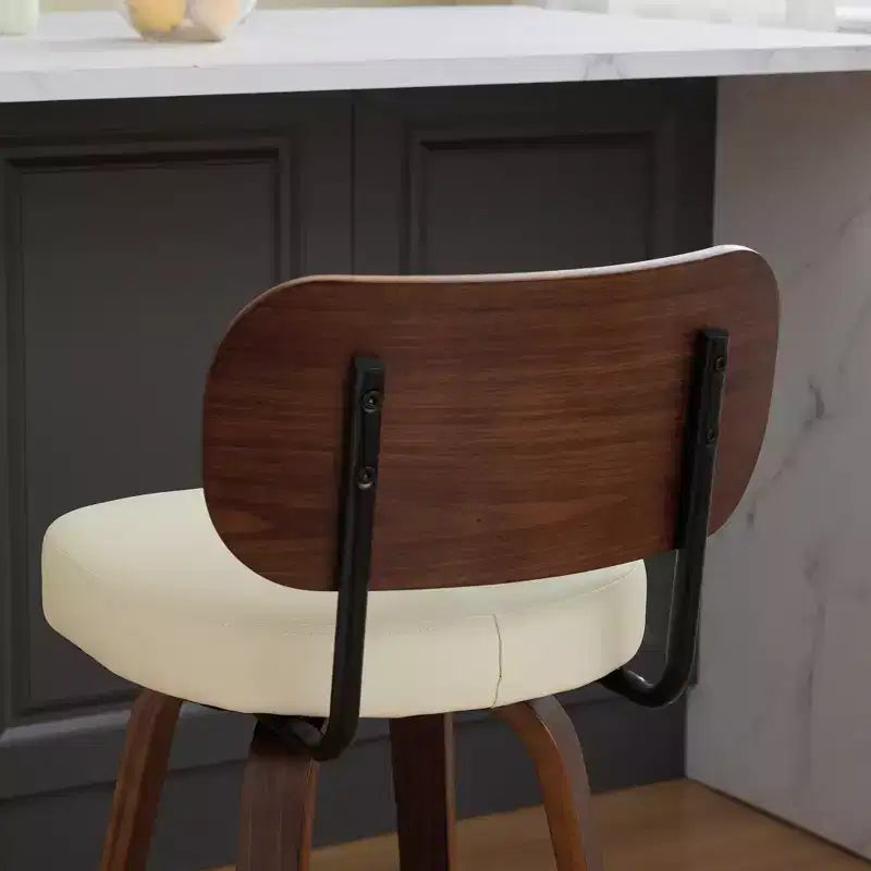 Vatros Swivel Bar Stools Set of 2, 26 Upholstered Faux Leather Counter Height Barstools with Walnut Back & Bentwood Legs