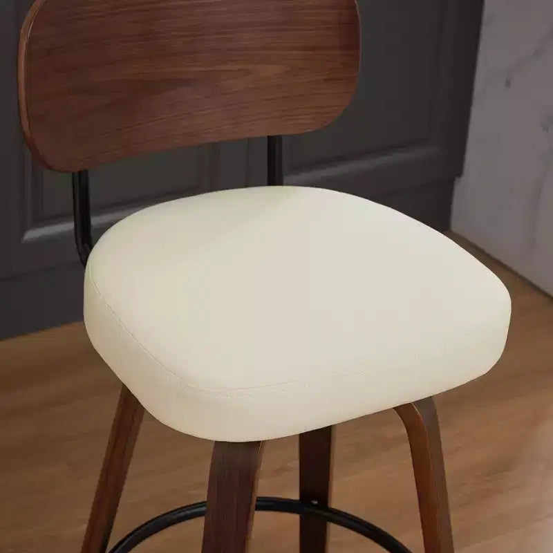 Vatros Swivel Bar Stools Set of 2, 26 Upholstered Faux Leather Counter Height Barstools with Walnut Back & Bentwood Legs