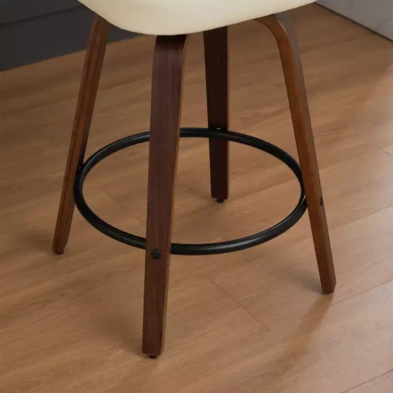 Vatros Swivel Bar Stools Set of 2, 26 Upholstered Faux Leather Counter Height Barstools with Walnut Back & Bentwood Legs