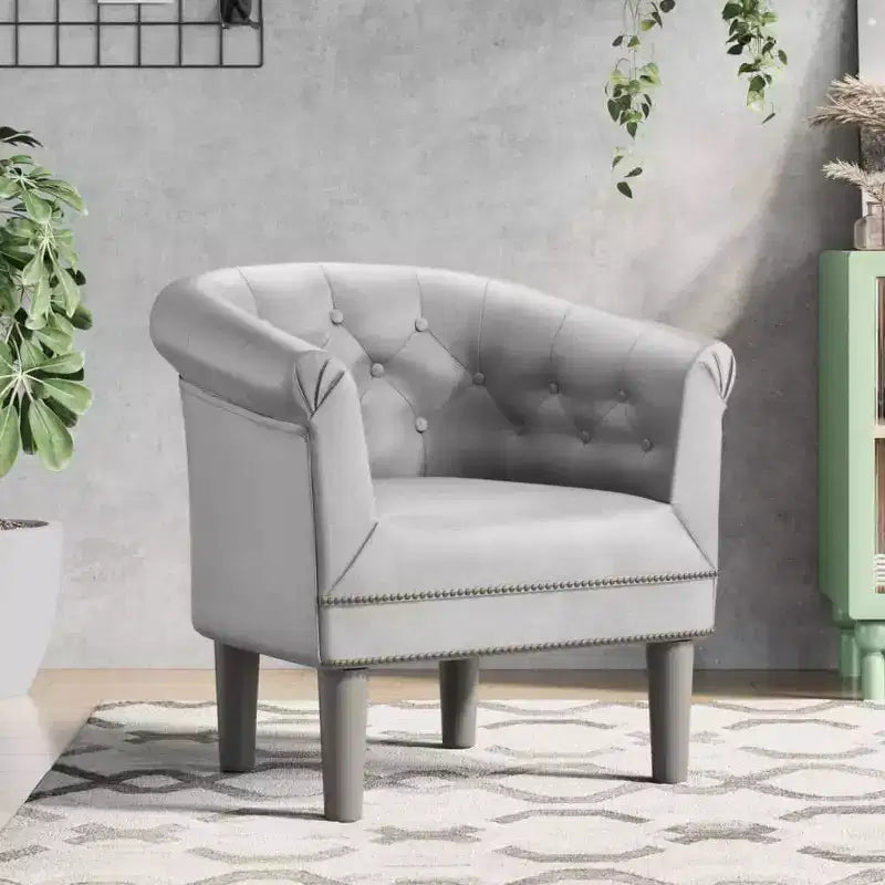 vidaXL Stylish Tub Chair - Single, Silver Faux Leather, Foam, Pinewood & Plywood for Living Room or Office