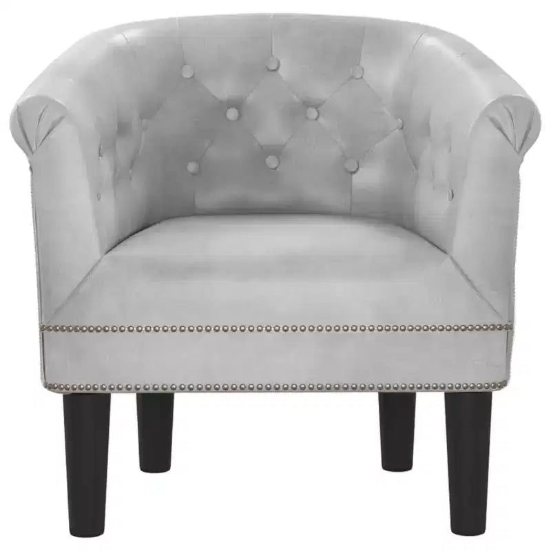 vidaXL Stylish Tub Chair - Single, Silver Faux Leather, Foam, Pinewood & Plywood for Living Room or Office