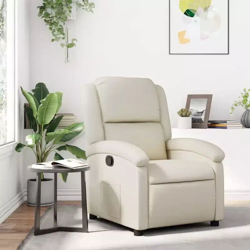 Fauteuil inclinable en similicuir crème vidaXL - Fauteuil inclinable à oreilles pour personnes âgées avec fonction manuelle, siège rembourré et poche latérale