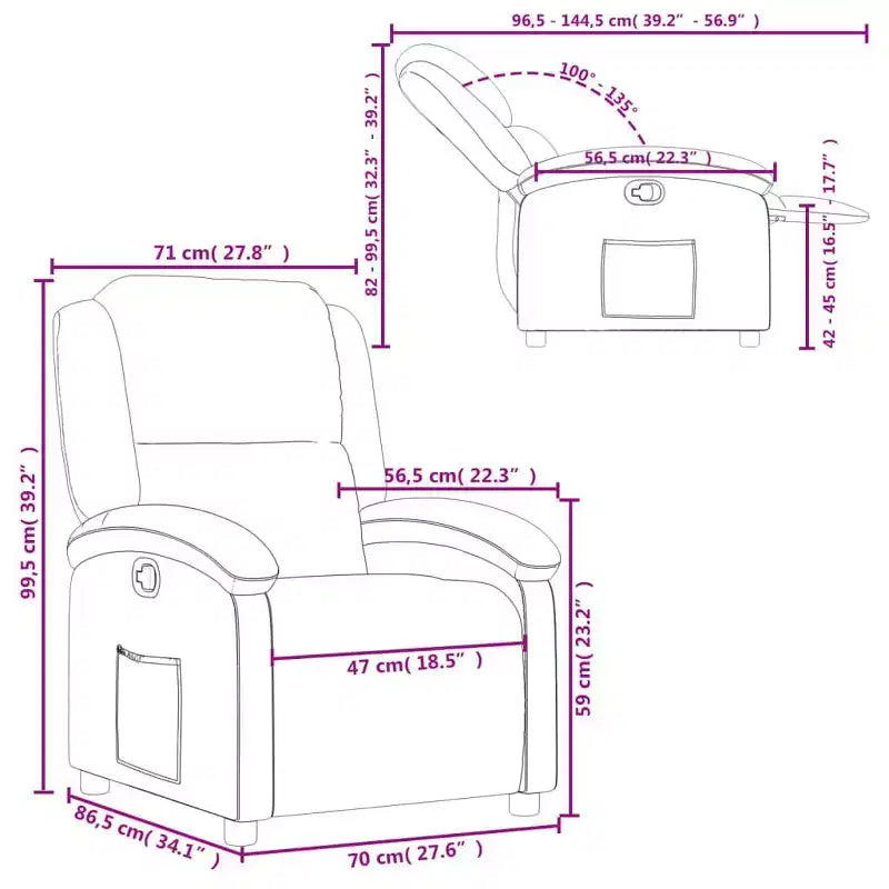 Fauteuil inclinable en similicuir crème vidaXL - Fauteuil inclinable à oreilles pour personnes âgées avec fonction manuelle, siège rembourré et poche latérale