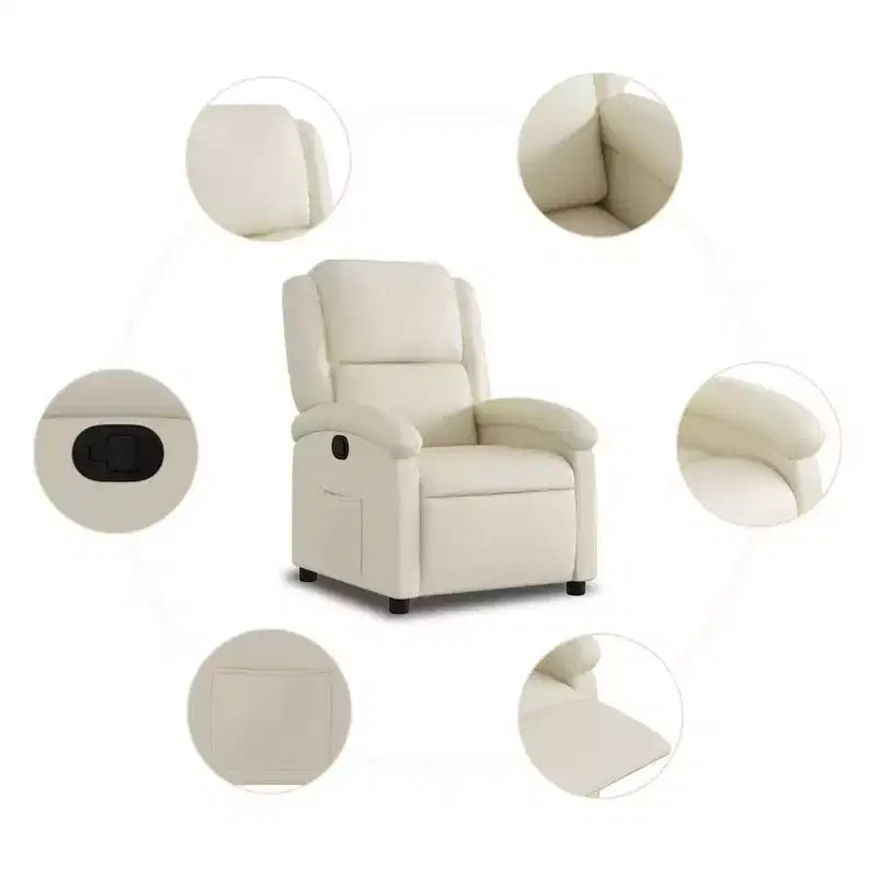 Fauteuil inclinable en similicuir crème vidaXL - Fauteuil inclinable à oreilles pour personnes âgées avec fonction manuelle, siège rembourré et poche latérale