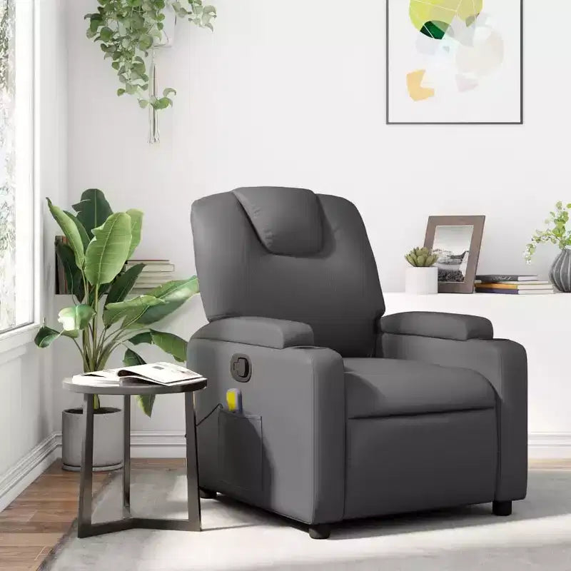 vidaXL Fauteuil inclinable de massage gris en similicuir, métal et contreplaqué