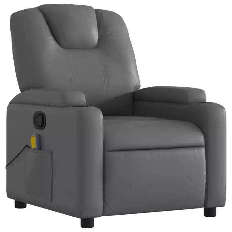 vidaXL Fauteuil inclinable de massage gris en similicuir, métal et contreplaqué