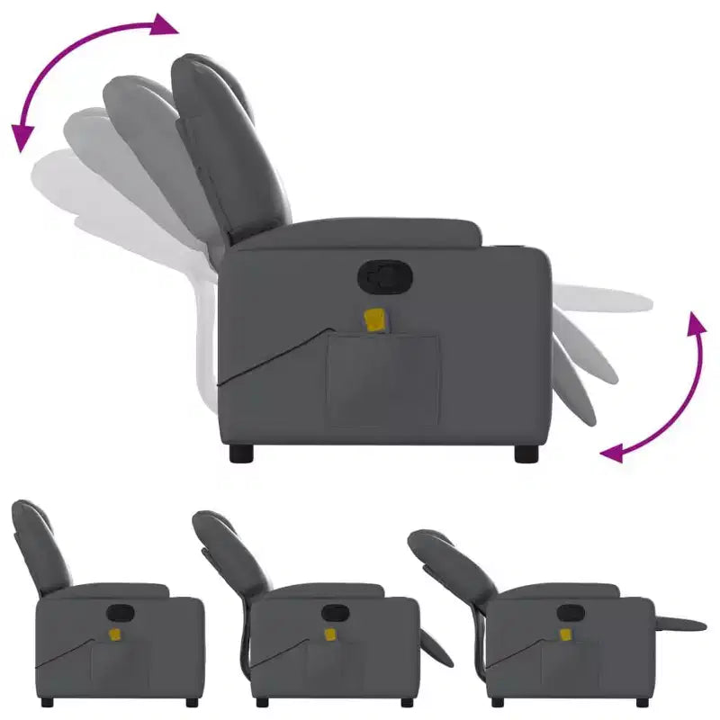 vidaXL Fauteuil inclinable de massage gris en similicuir, métal et contreplaqué