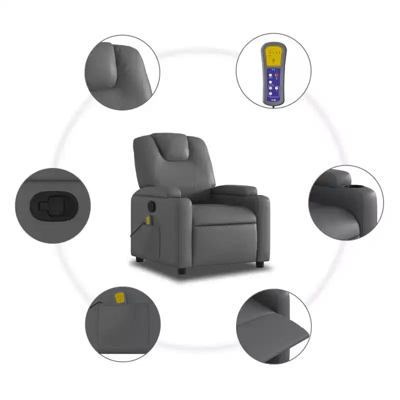 vidaXL Fauteuil inclinable de massage gris en similicuir, métal et contreplaqué
