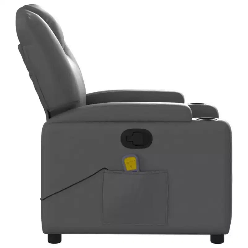 vidaXL Fauteuil inclinable de massage gris en similicuir, métal et contreplaqué