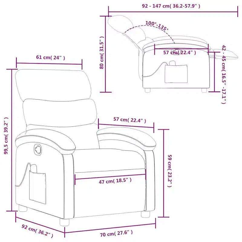 vidaXL Fauteuil inclinable de massage - Manuel réglable - Massage par vibrations - Tissu vert foncé - Cadre robuste - Confort pour le salon