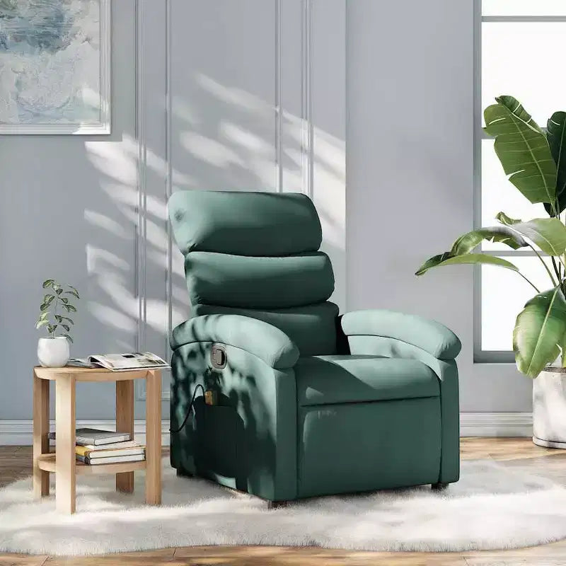 vidaXL Fauteuil inclinable de massage - Manuel réglable - Massage par vibrations - Tissu vert foncé - Cadre robuste - Confort pour le salon