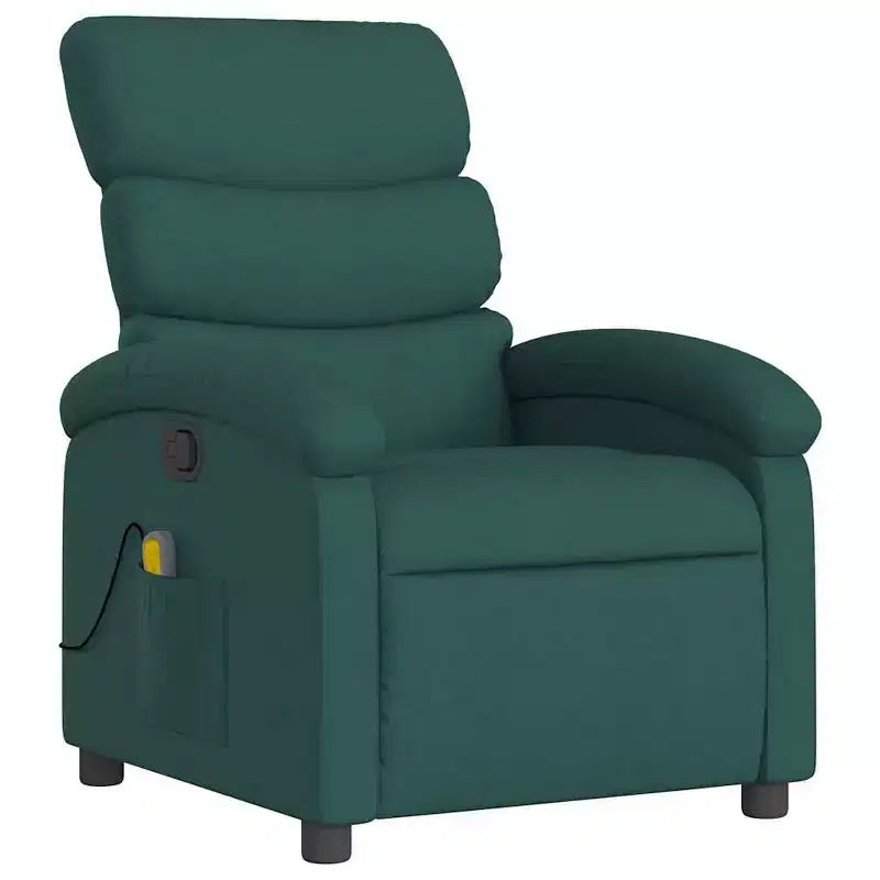 vidaXL Fauteuil inclinable de massage - Manuel réglable - Massage par vibrations - Tissu vert foncé - Cadre robuste - Confort pour le salon