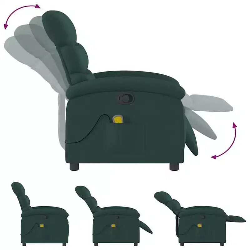 vidaXL Fauteuil inclinable de massage - Manuel réglable - Massage par vibrations - Tissu vert foncé - Cadre robuste - Confort pour le salon