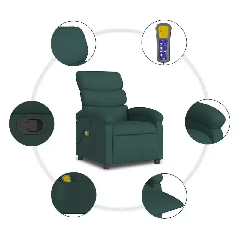 vidaXL Fauteuil inclinable de massage - Manuel réglable - Massage par vibrations - Tissu vert foncé - Cadre robuste - Confort pour le salon