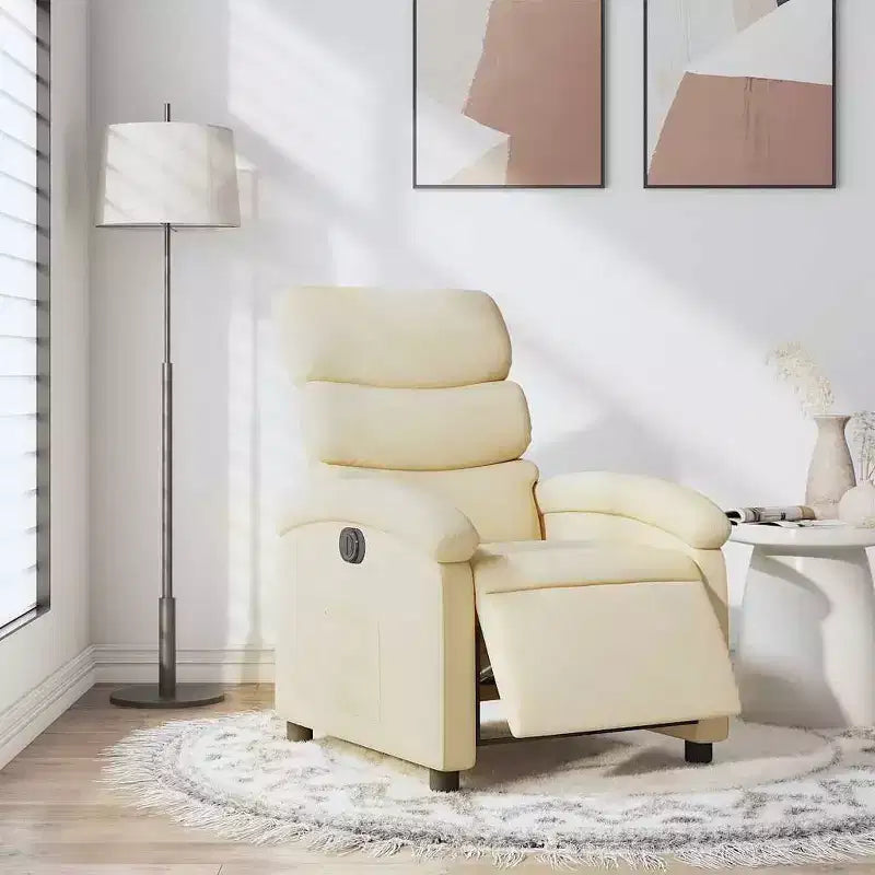 vidaXL Fauteuil inclinable électrique - Tissu crème Fauteuil réglable avec repose-pieds motorisé, poche latérale et rembourrage épais pour salon, chambre à coucher